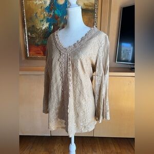 NWR Cable and Gauge 3/4 Lace Blouse - Peek a Boo Bell Sleeve